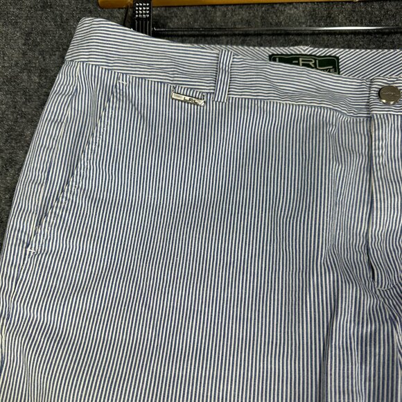 LRL Ralph Lauren Active Shorts Womens 12 Blue White Pinstripe Cotton Stretch - Picture 3 of 6